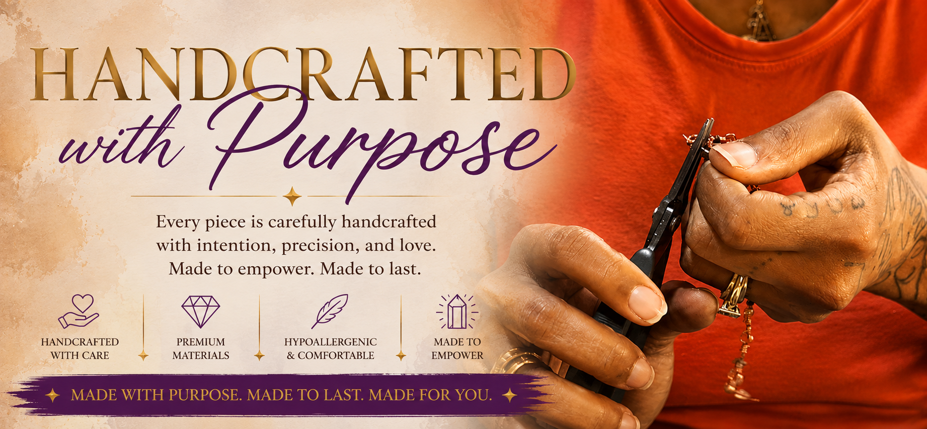 Jewelry artist handcrafting a wire-wrapped jewelry piece by hand for Dasanni Speaks Wire Jewelry