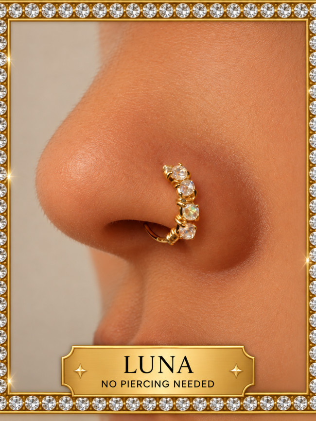 Luna Swarovski crystal non-pierced nose cuff in gold by Dasanni Speaks
