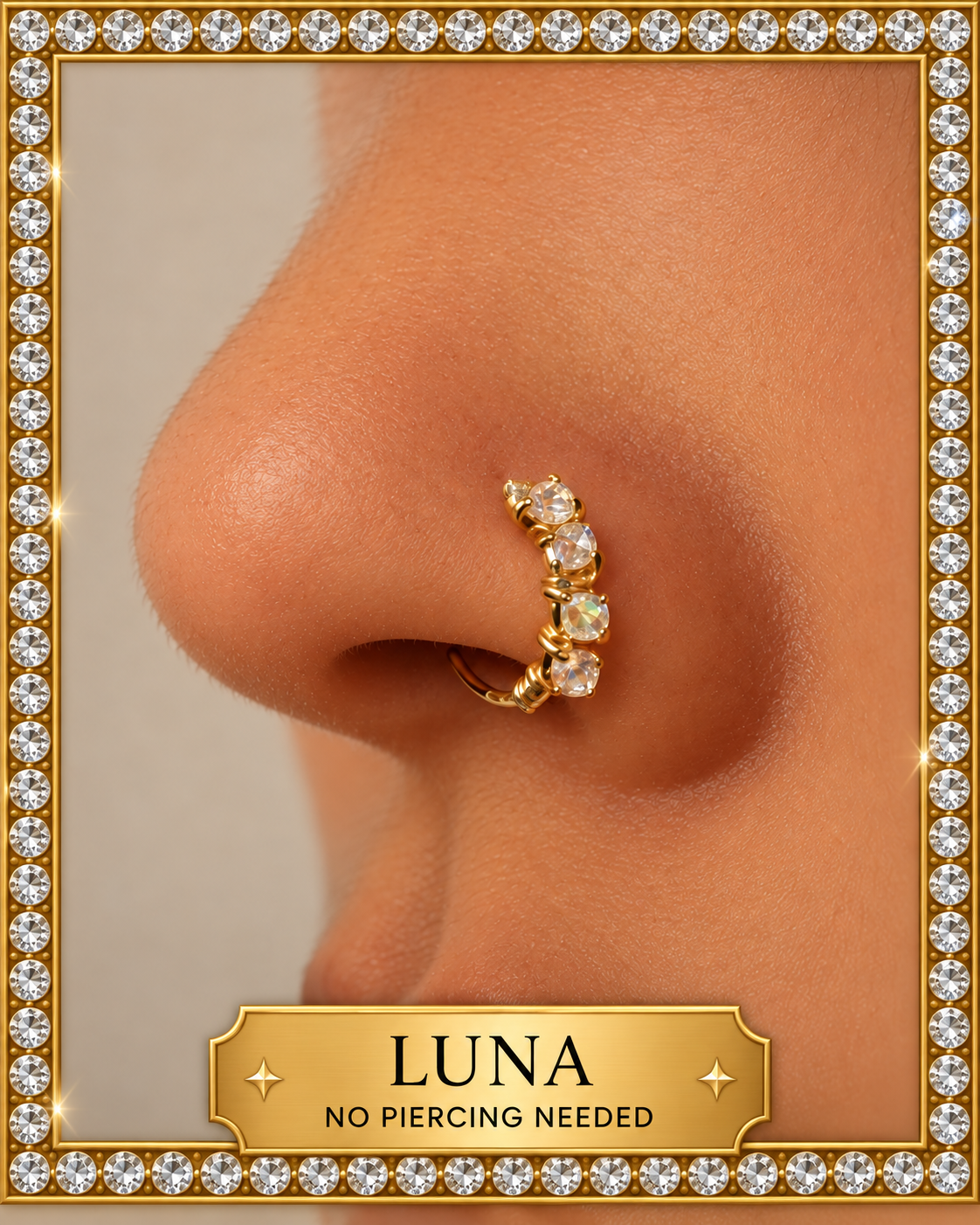 Luna Swarovski crystal non-pierced nose cuff in gold by Dasanni Speaks
